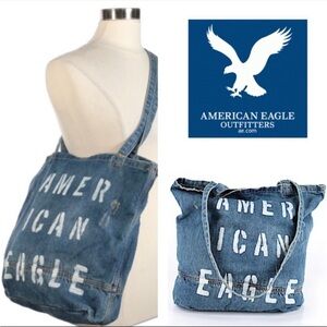 NWT AEO American Eagle Distressed Logo Denim Y2K shopping Tote School Bag